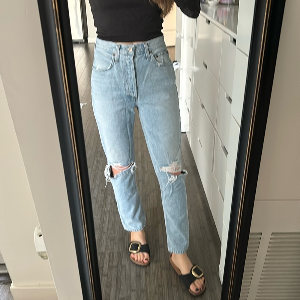AGOLDE Riley high rise straight crop denim jeans ripped distressed